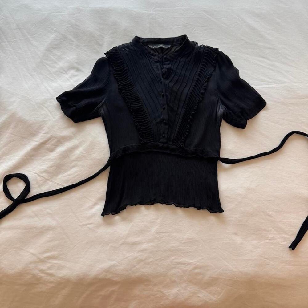 Beautiful black silk blouse with ruffles